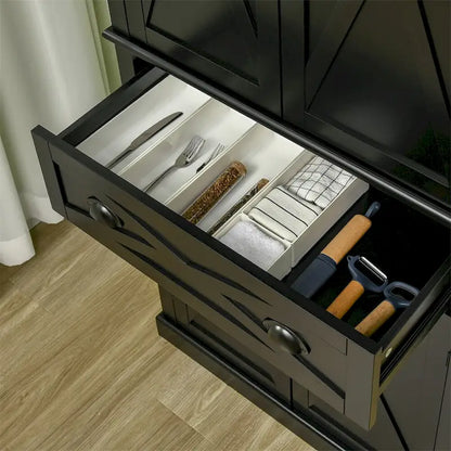 Freestanding 4 Door Kitchen Pantry Cabinet with 6-Tiers, 1 Drawer