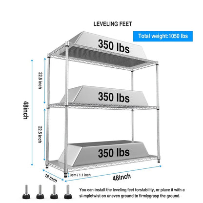 3 Tier Wire Shelving Unit, 1050 LBS NSF Height Adjustable Garage Storage Shelves, Heavy Duty Storage Wire Rack Metal Shelves
