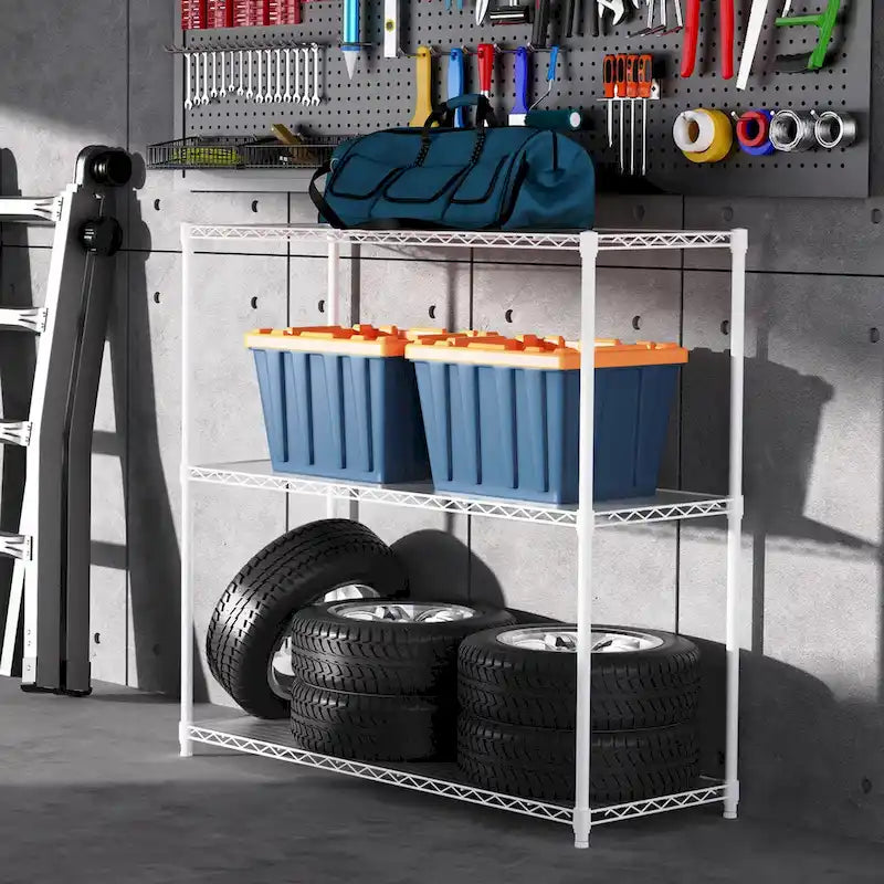 3 Tier Wire Shelving Unit, 1050 LBS NSF Height Adjustable Garage Storage Shelves, Heavy Duty Storage Wire Rack Metal Shelves