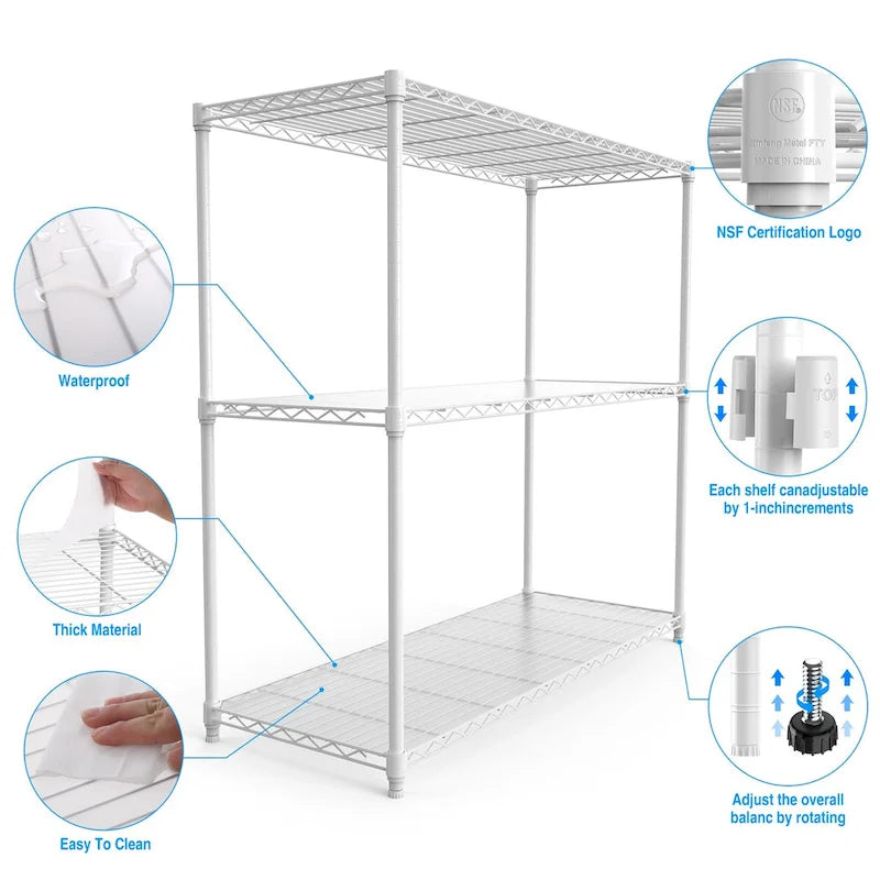 3 Tier Wire Shelving Unit, 1050 LBS NSF Height Adjustable Garage Storage Shelves, Heavy Duty Storage Wire Rack Metal Shelves