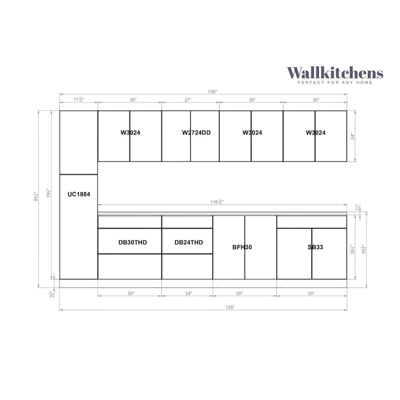 Kitchen Elegant Collection Natural Teak & Black Color Base Size 11Ft Wide - 135x24
