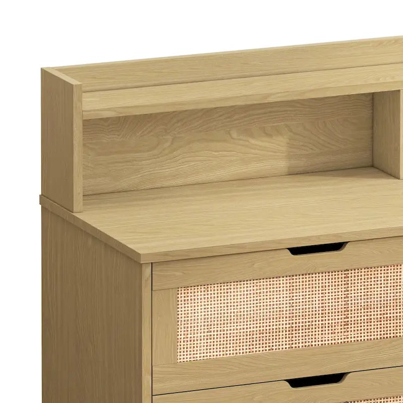 43.316-Drawers Rattan Storage Cabinet Rattan Drawer with LED Lights and Power Outlet,for Bedroom,Living Room