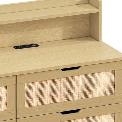 43.316-Drawers Rattan Storage Cabinet Rattan Drawer with LED Lights and Power Outlet,for Bedroom,Living Room