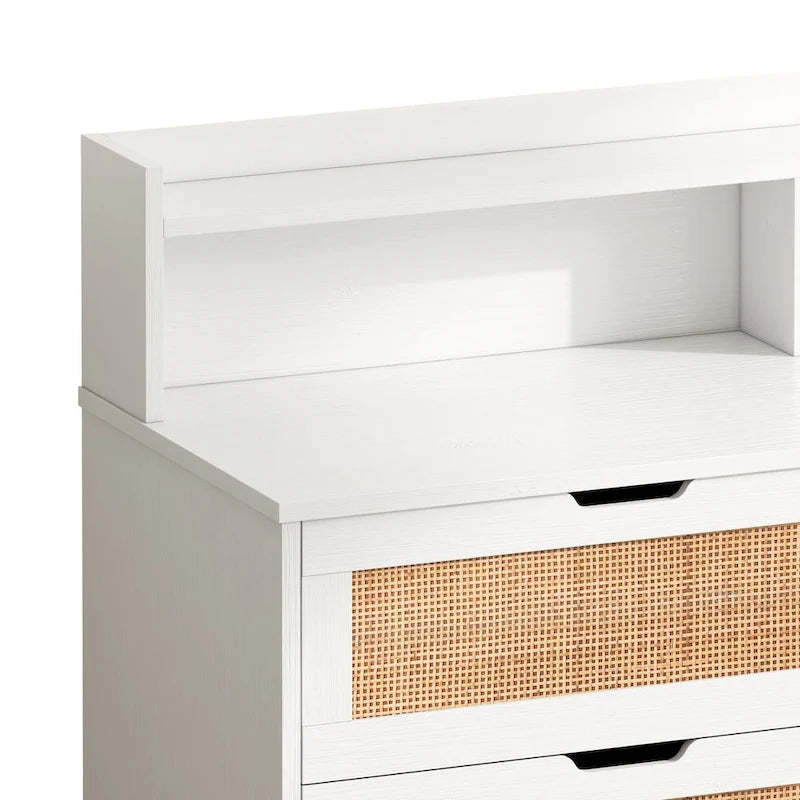 43.316-Drawers Rattan Storage Cabinet Rattan Drawer with LED Lights and Power Outlet,for Bedroom,Living Room