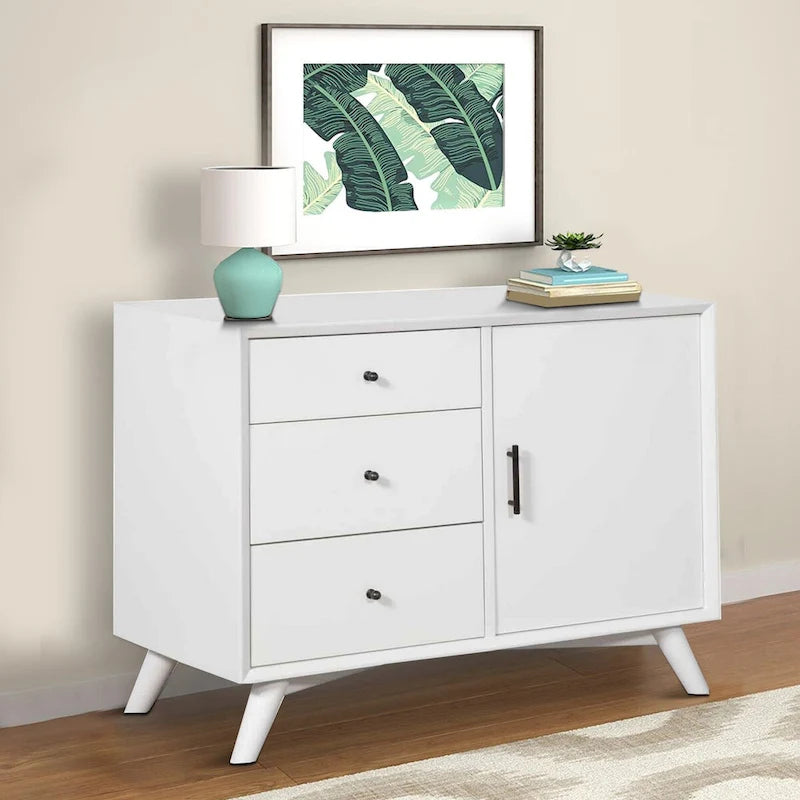 Solid Wood Wooden Accent Cabinet with 3 Drawers and 1 Door, White Bed - image 6