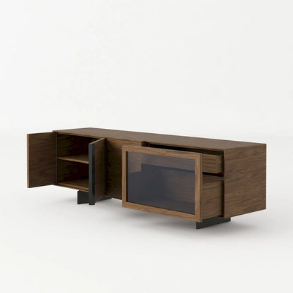 Modrest Glencoe Modern Walnut & Grey Glass Buffet