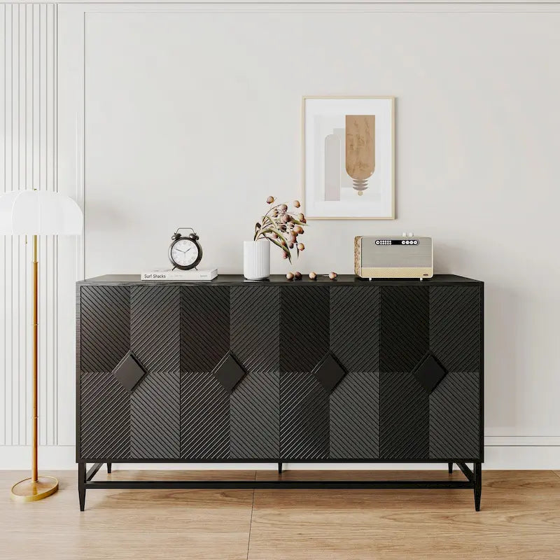 Accent Black Lacquered 4-Door Wooden Sideboard Buffet Server Cabinet