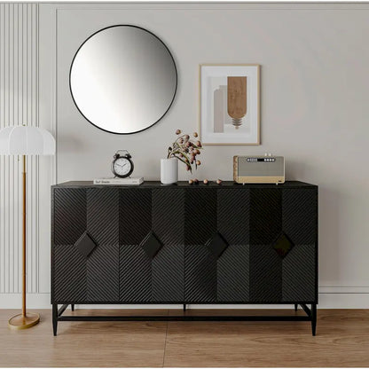 Accent Black Lacquered 4-Door Wooden Sideboard Buffet Server Cabinet