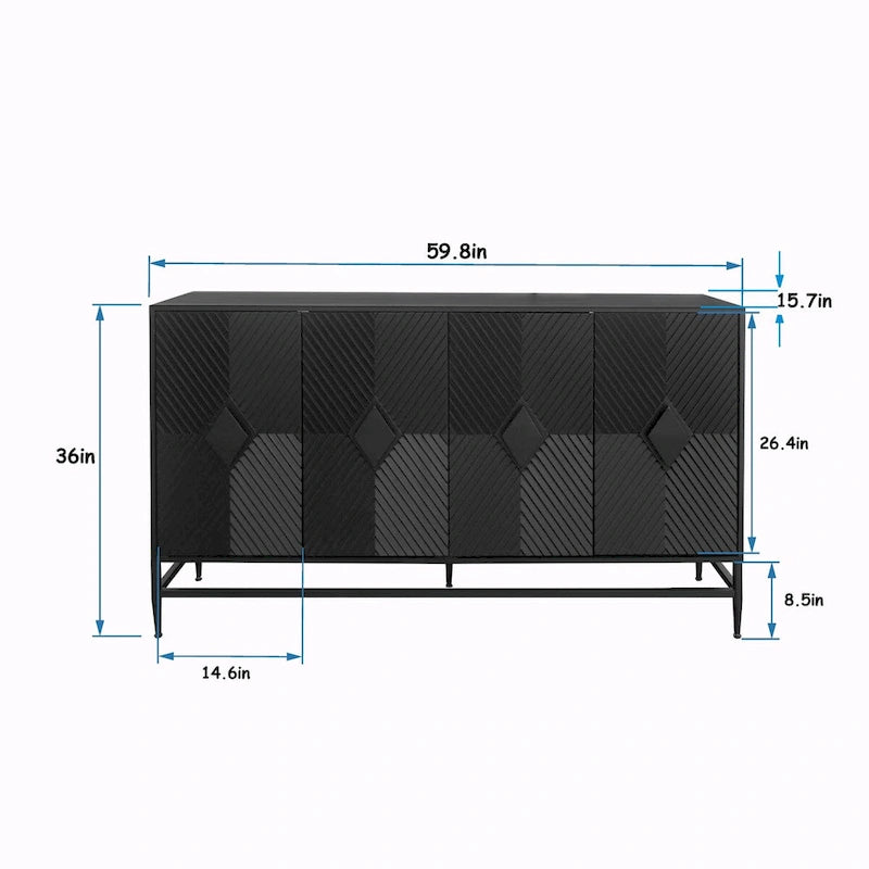 Accent Black Lacquered 4-Door Wooden Sideboard Buffet Server Cabinet