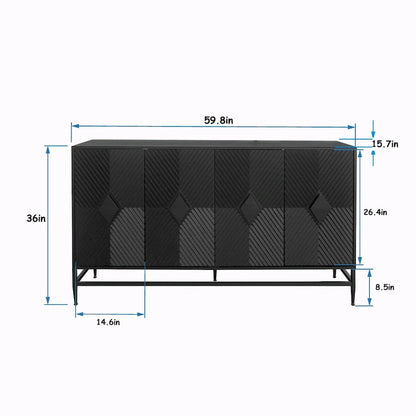 Accent Black Lacquered 4-Door Wooden Sideboard Buffet Server Cabinet