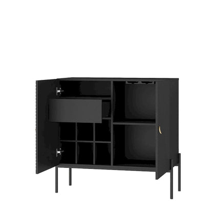 Sideboards Buffets Cabinet Home Coffee Bar Cabinet,with Drawers,2 Cabinets and 6-Bottle Wine Rack for Living Room(Black)