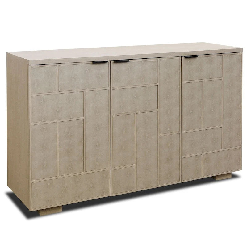 Adeline Credenza - Three Shagreen Finished Doors - Light Cream Finish