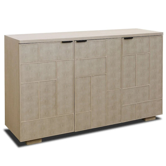 Adeline Credenza - Three Shagreen Finished Doors - Light Cream Finish