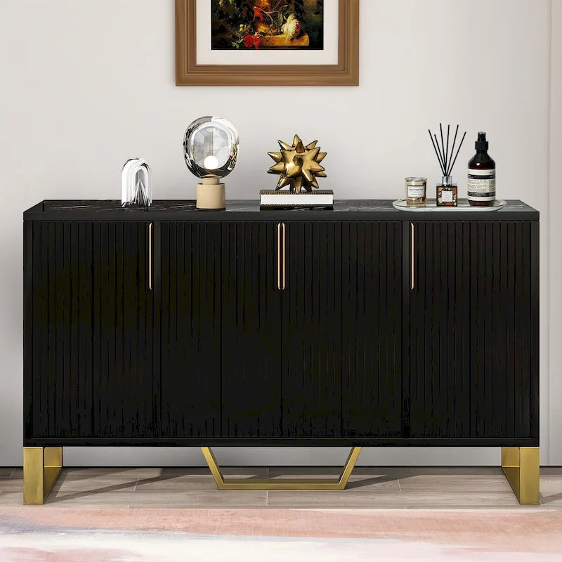 Modern Stylish Freestanding Wooden Sideboard with Imitation Marble Sticker TableTop