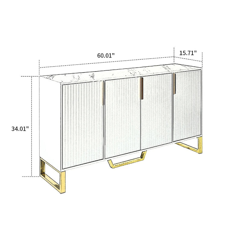 Modern Stylish Freestanding Wooden Sideboard with Imitation Marble Sticker TableTop