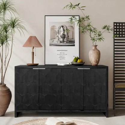 Accent Cabinet Farmhouse Style 4 Door Wooden Cabinet