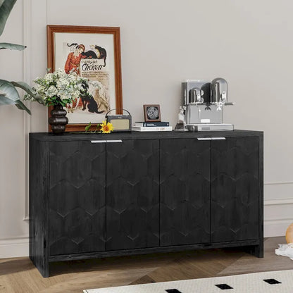 Accent Cabinet Farmhouse Style 4 Door Wooden Cabinet