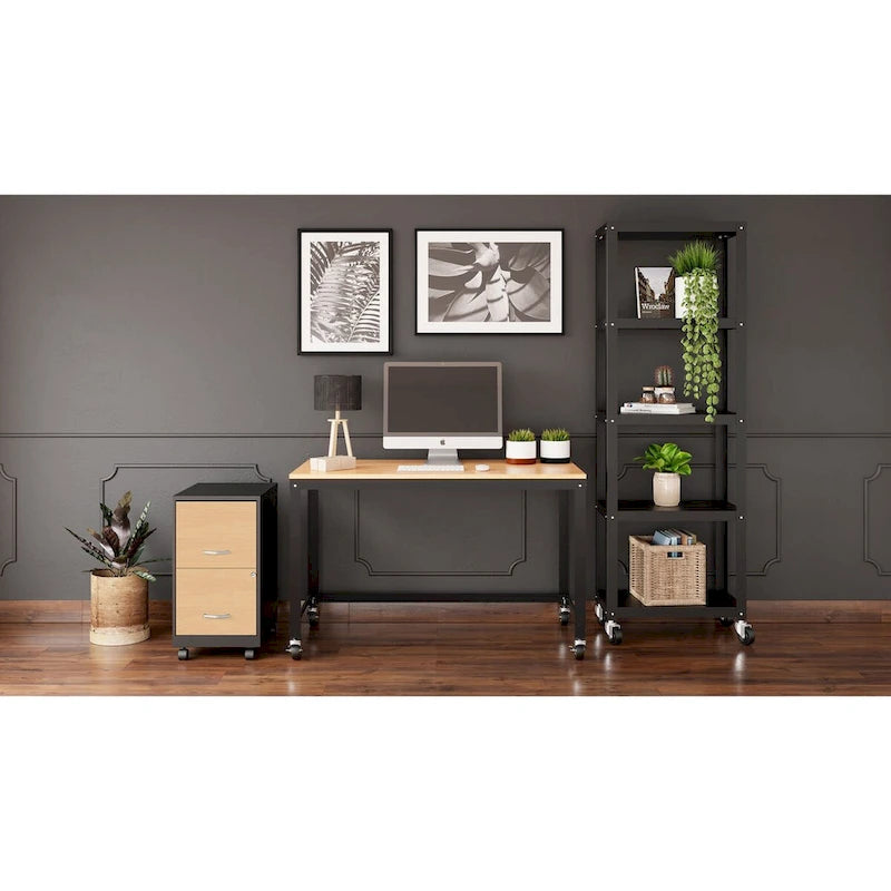 Space Solutions 18 Deep 2 Drawer Mobile File Cabinet with Wood Pattern Drawer Fronts