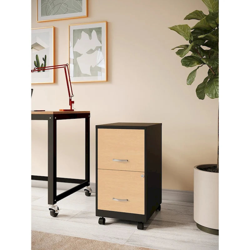 Space Solutions 18 Deep 2 Drawer Mobile File Cabinet with Wood Pattern Drawer Fronts