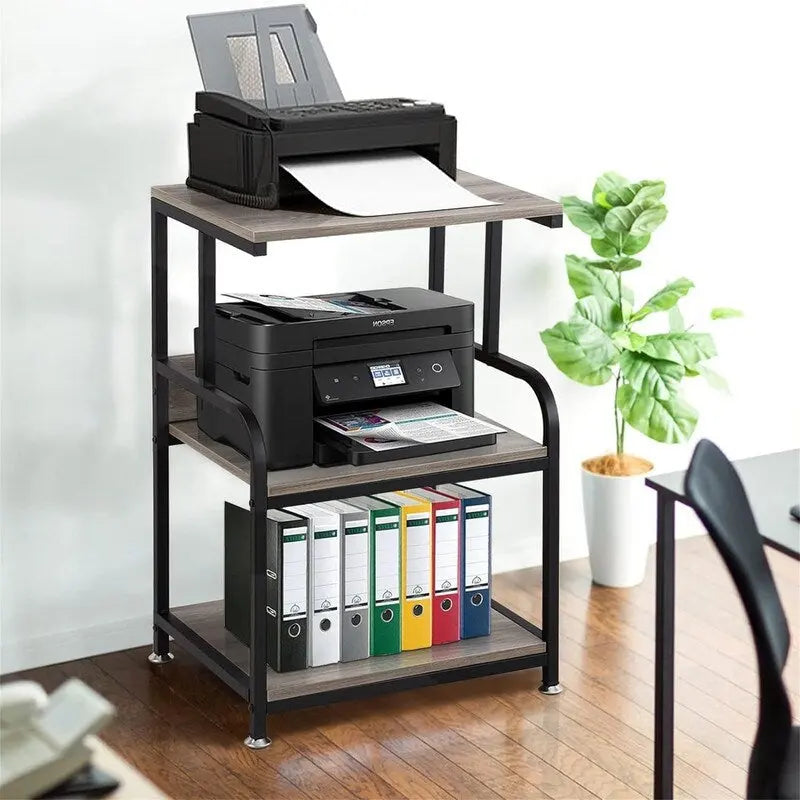 3 Tier Mobile Printer Stand on Wheels with Storage Shelves - 16D x 20W x 30H