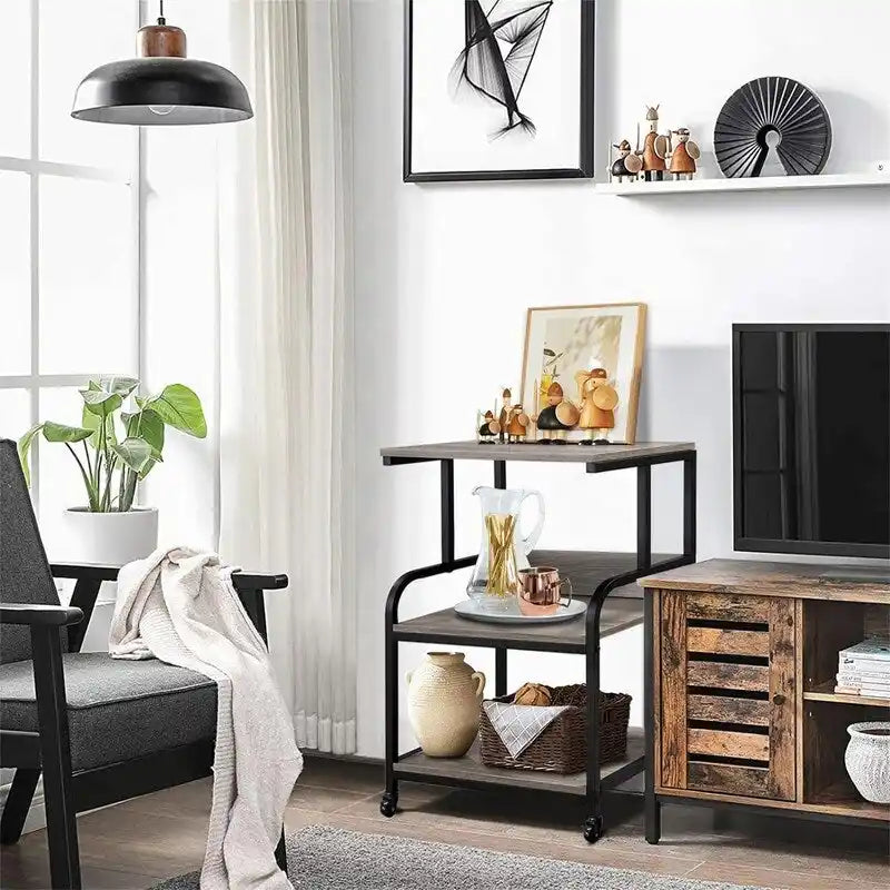 3 Tier Mobile Printer Stand on Wheels with Storage Shelves - 16D x 20W x 30H