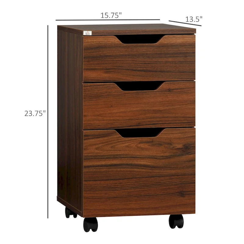 3 Drawer Office Storage Cabinet, Under Desk Cabinet with Wheels for Bedroom, Living Room, Brown Wood Grain