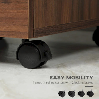 3 Drawer Office Storage Cabinet, Under Desk Cabinet with Wheels for Bedroom, Living Room, Brown Wood Grain