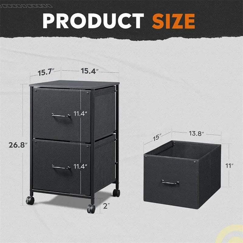 2 Drawer Mobile File Cabinet - 15.7D x 15.4W x 26.8H