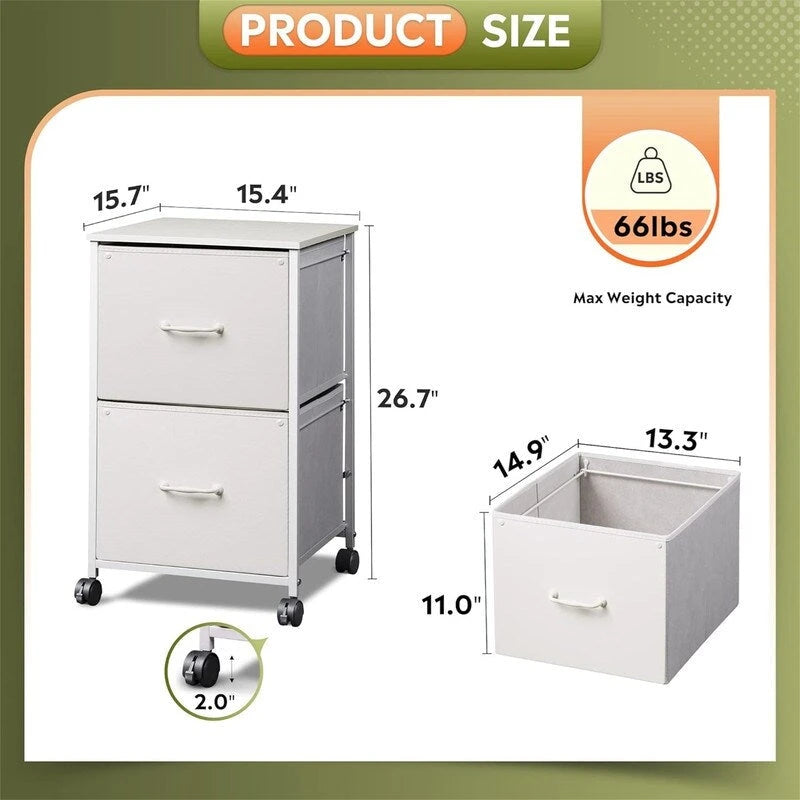 2 Drawer Mobile File Cabinet - 15.7D x 15.4W x 26.8H