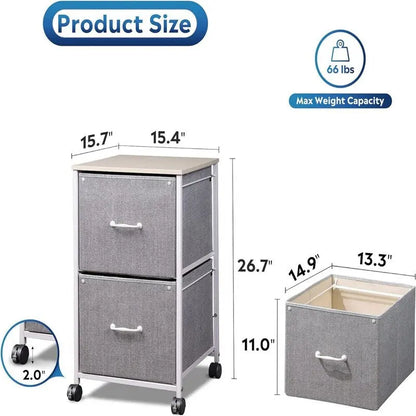 2 Drawer Mobile File Cabinet - 15.7D x 15.4W x 26.8H