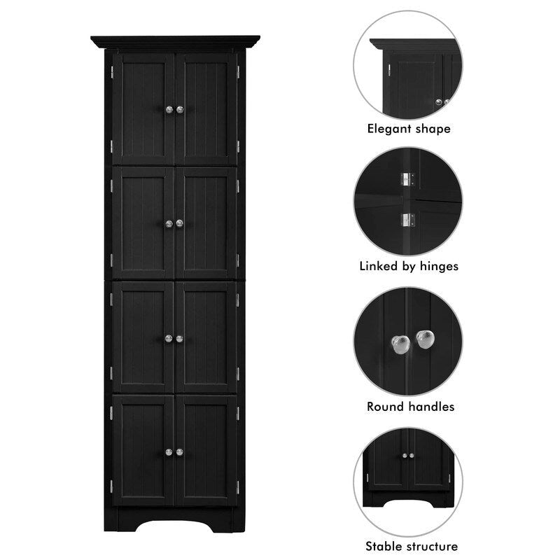 Modern Tall Bathroom Storage Cabinet with Doors and 4 Shelves for Living Room, Kitchen, Office, Bedroom