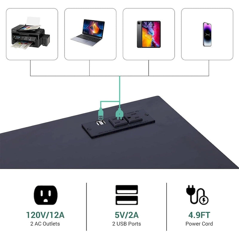 Printer Stand, Mobile Printer Cart, 3-Tier Printer Storage Rack with Charging Station and Roller for Office, Home (Black)