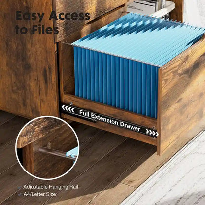 Mobile Lateral File Cabinet & Printer Stand with 3 Drawers and 2 Open Shelves