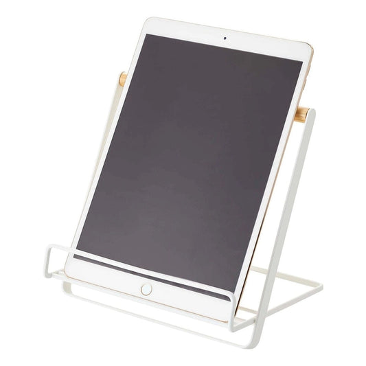 Yamazaki Home Tablet and Cookbook Stand, Steel and Wood, Holds 4.4 lbs - L 7.28 x W 7.68 x H 7.87 inches