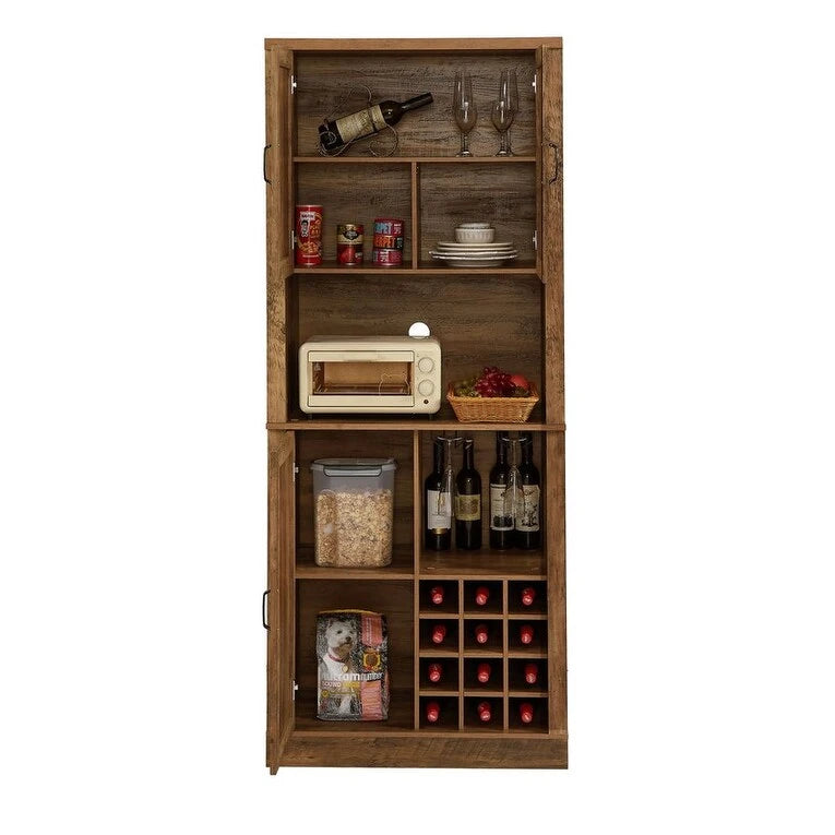 Mieres Wine Bar Cabinet, 76 Tall Kitchen Pantry Cabinet, Kitchen Bar Cabinet with Square Compartments, Coffee Bar Cabinet