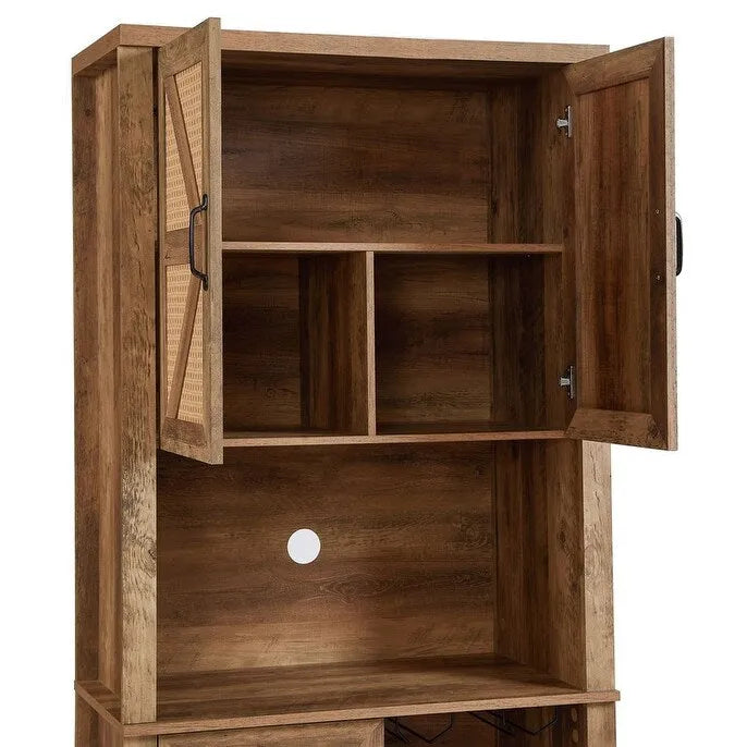 Mieres Wine Bar Cabinet, 76 Tall Kitchen Pantry Cabinet, Kitchen Bar Cabinet with Square Compartments, Coffee Bar Cabinet