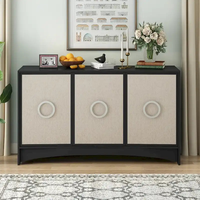 Curved Design Storage Cabinet with Adjustable shelves for Living rooms