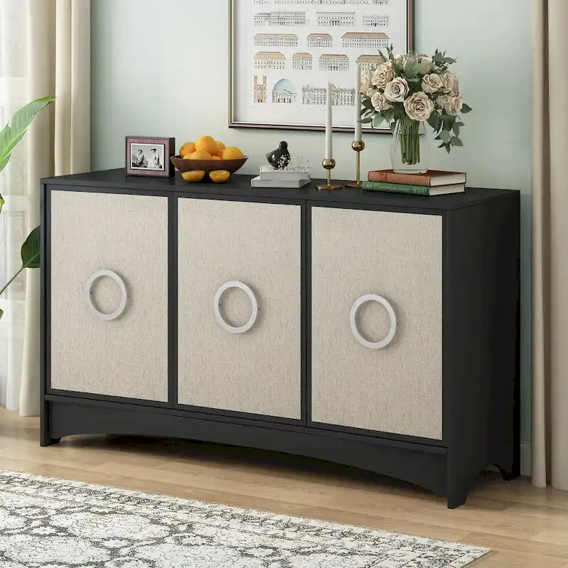 Curved Design Storage Cabinet with Adjustable shelves for Living rooms