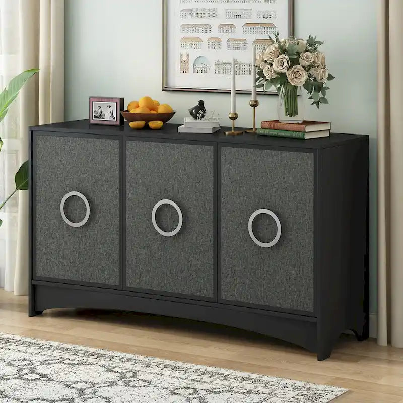 Curved Design Storage Cabinet with Adjustable shelves for Living rooms