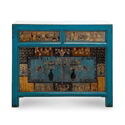 Wood Artissance Floral Cabinet Antique Indigo With two Drawers 38X16X33H - 16 L x 38.5 W x 33 H - image 1