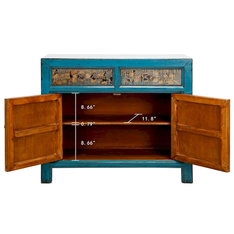 Wood Artissance Floral Cabinet Antique Indigo With two Drawers 38X16X33H - 16 L x 38.5 W x 33 H - image 3