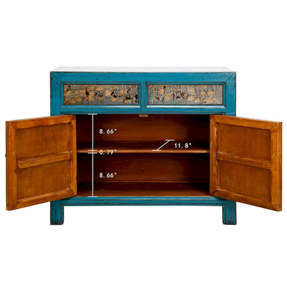 Wood Artissance Floral Cabinet Antique Indigo With two Drawers 38X16X33H - 16 L x 38.5 W x 33 H - image 3