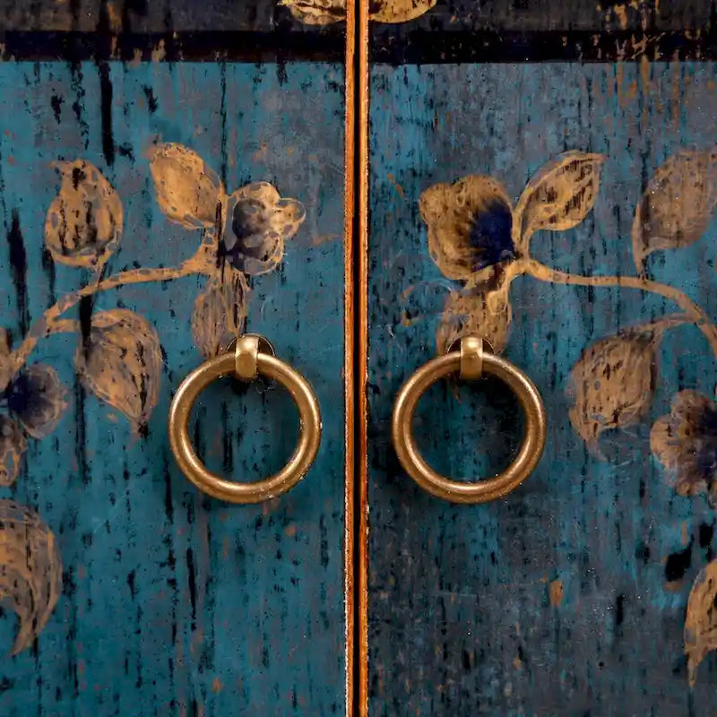 Wood Artissance Floral Cabinet Antique Indigo With two Drawers 38X16X33H - 16 L x 38.5 W x 33 H - image 4