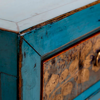 Wood Artissance Floral Cabinet Antique Indigo With two Drawers 38X16X33H - 16 L x 38.5 W x 33 H - image 5