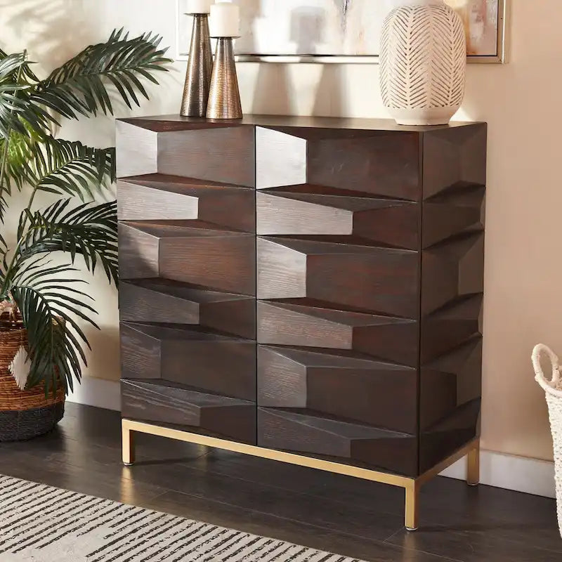 Wooden Geometric 1 Shelf and 2 or 4 Doors Cabinet - Brown - Roche River Decor
