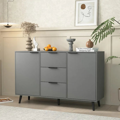 Sideboard Buffet Cabinet with Storage,Wood Coffee Bar Cabinet,47.2 Cabinet with 3 Drawers & 2 Doors,Buffet Cabinet Cupboard