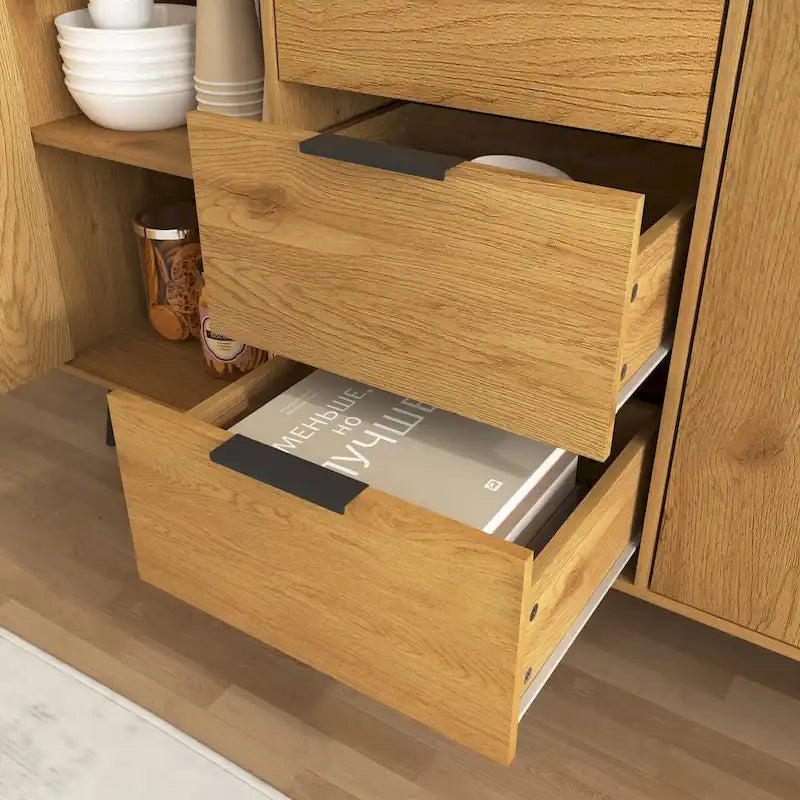 Sideboard Buffet Cabinet with Storage,Wood Coffee Bar Cabinet,47.2 Cabinet with 3 Drawers & 2 Doors,Buffet Cabinet Cupboard