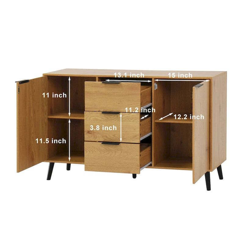 Sideboard Buffet Cabinet with Storage,Wood Coffee Bar Cabinet,47.2 Cabinet with 3 Drawers & 2 Doors,Buffet Cabinet Cupboard