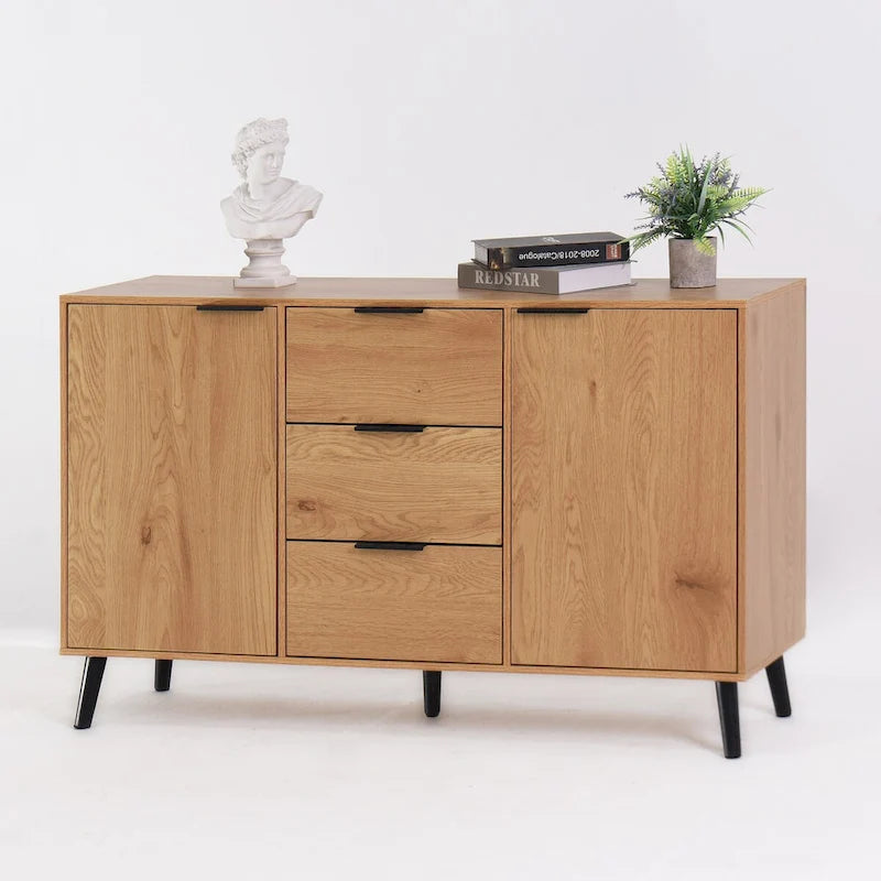 Sideboard Buffet Cabinet with Storage,Wood Coffee Bar Cabinet,47.2 Cabinet with 3 Drawers & 2 Doors,Buffet Cabinet Cupboard