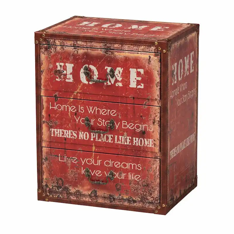 Lorand Vintage Faux Leather and Wood 3-Drawer Storage Trunk